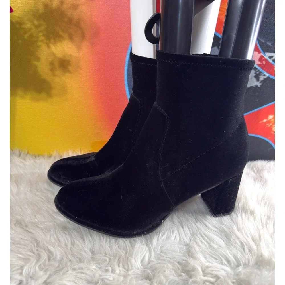 Marc Fisher Womens Black Velvet Block Heel Ankle Sock‎ Boots 8M Side Zip Booties